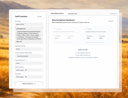 Tariff Calculator interface preview